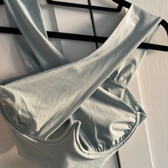 3/$10 SALE Light Blue Criss Cross Crop Top - Picture 3 of 5